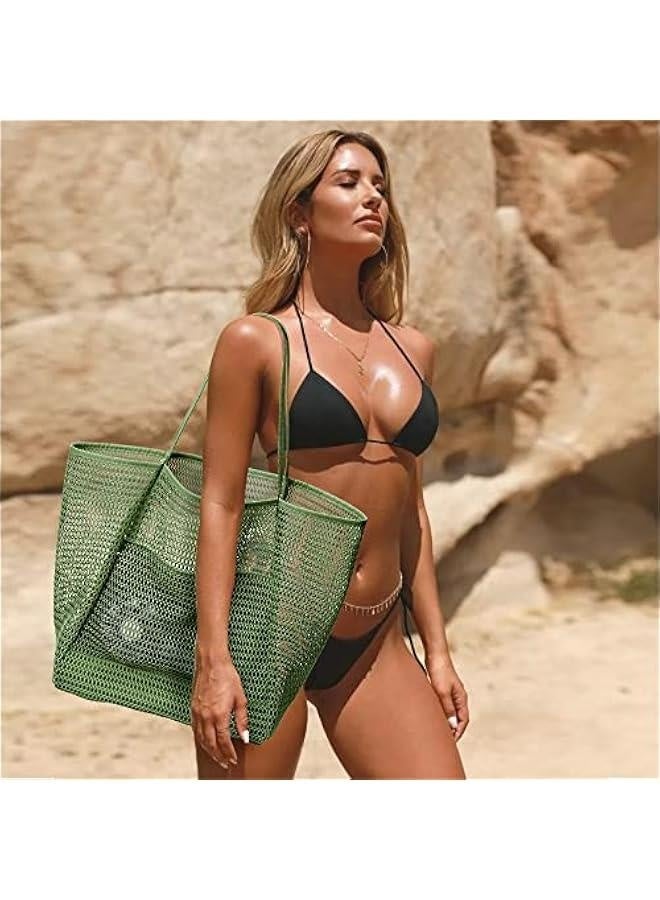 Beach Mesh Tote Bag, Casual Tote Bag Hobo Women Foldable MAX 23L Shoulder Bag For Beach Picnic Vacation  - Image 4