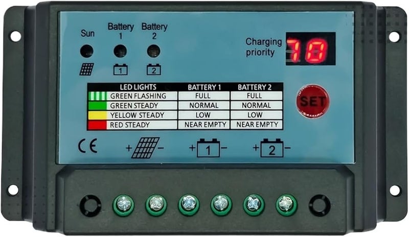 30A PWM Solar Charge Controller For 12V 24V Systems Dual Battery Simultaneous Charging - Image 2