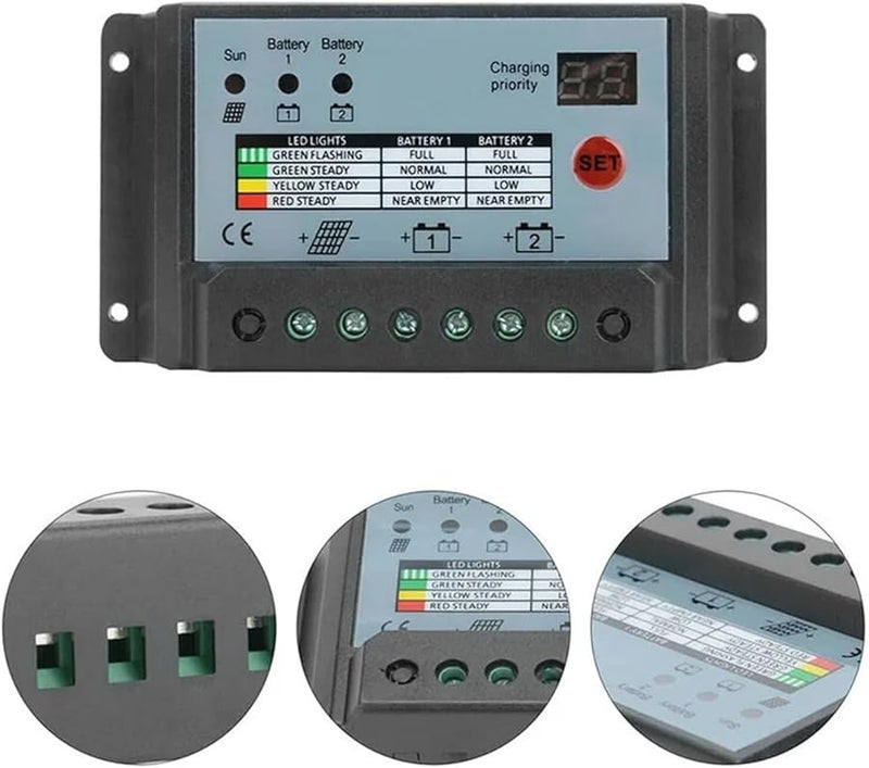 30A PWM Solar Charge Controller For 12V 24V Systems Dual Battery Simultaneous Charging - Image 3