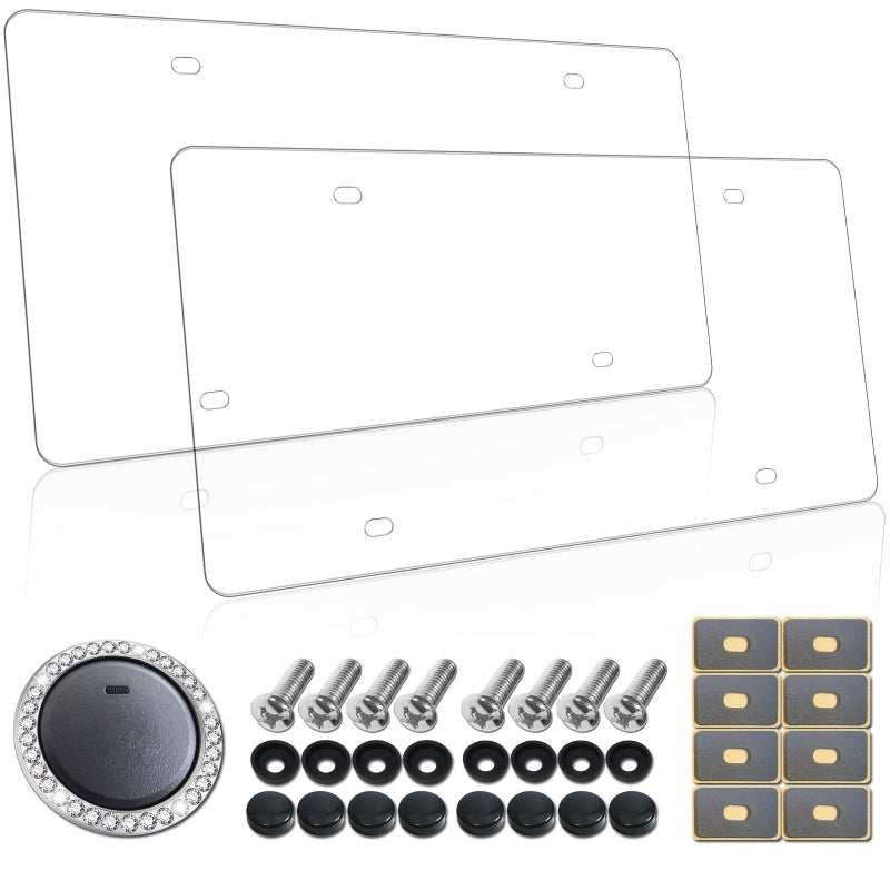 Aootf License Plate Covers Clear Flat License Plate Protector Unbreakable Plastic Protective Shield with Screws Caps 2 Pack for Front Rear Car Tags