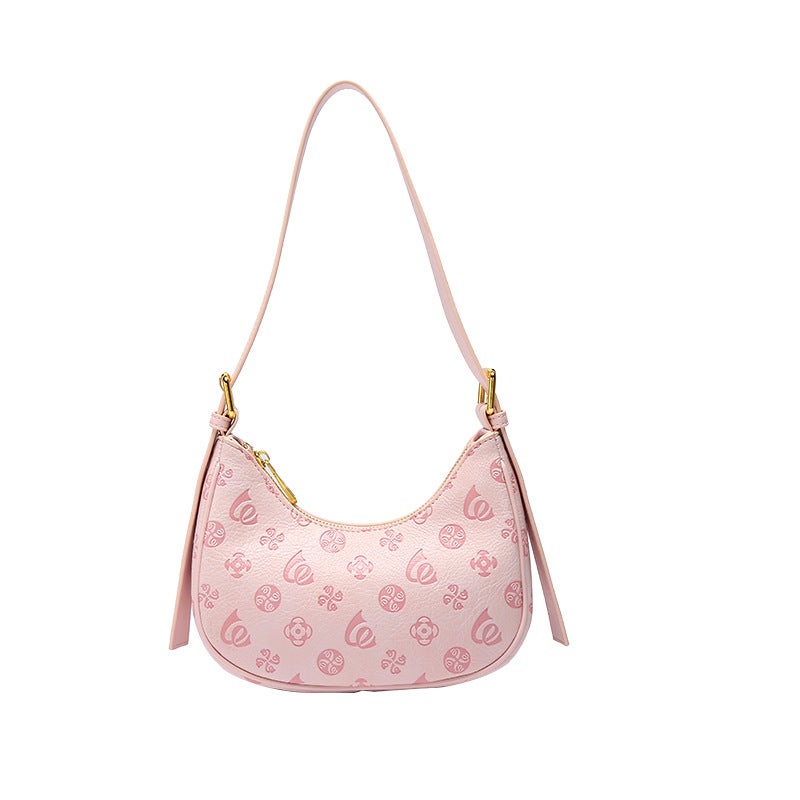 Women's PU Shoulder Bag Pink Baguette Style - Image 5