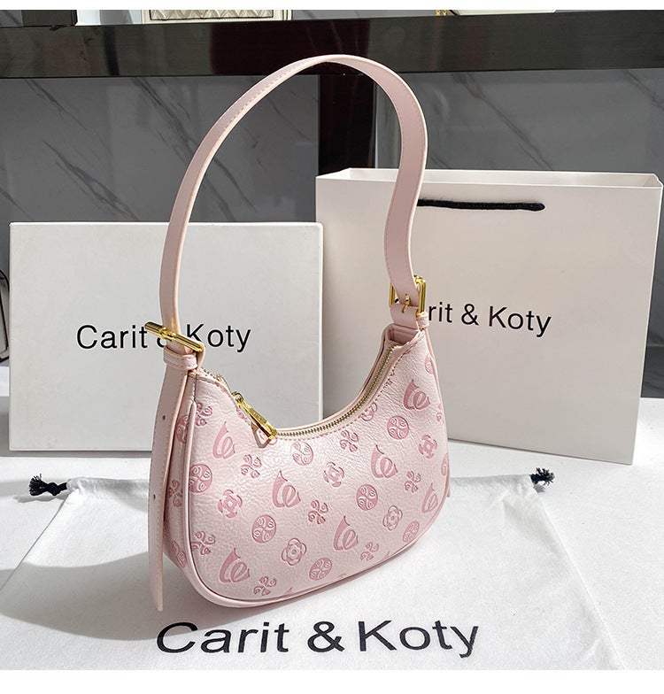 Women's PU Shoulder Bag Pink Baguette Style - Image 3