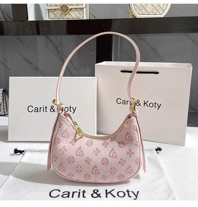 Women's PU Shoulder Bag Pink Baguette Style - Image 2