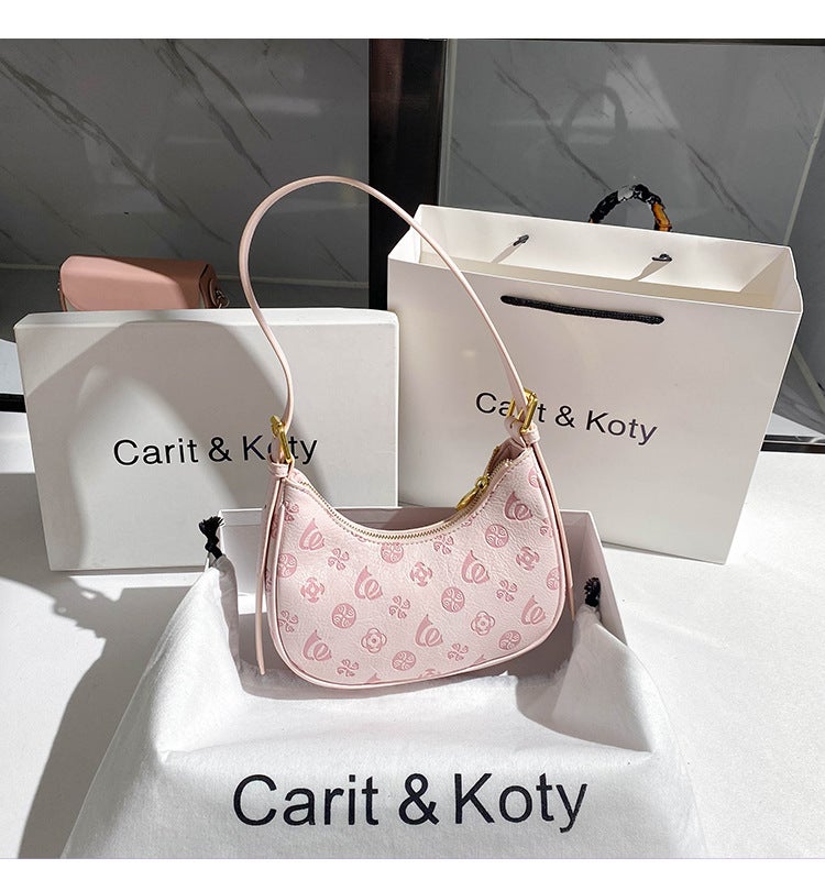 Women's PU Shoulder Bag Pink Baguette Style - Image 1