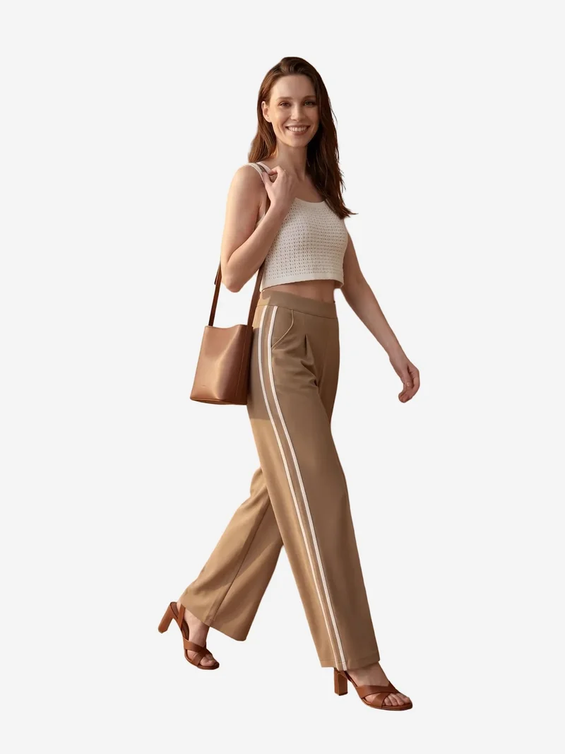 MY FASHION MY FASHION High-Waist Pleated Wide-Leg Trousers