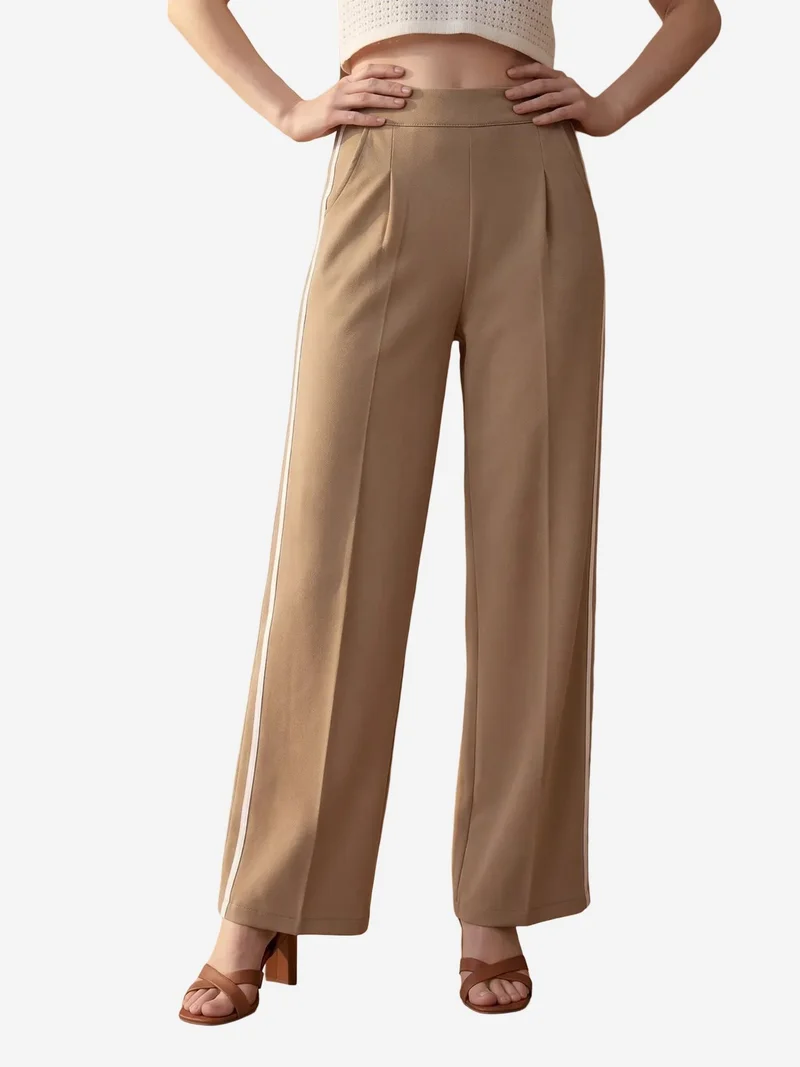 My Fashion Camel Brown MY FASHION High-Waist Pleated Wide-Leg Trousers for Women | Best Price UAE