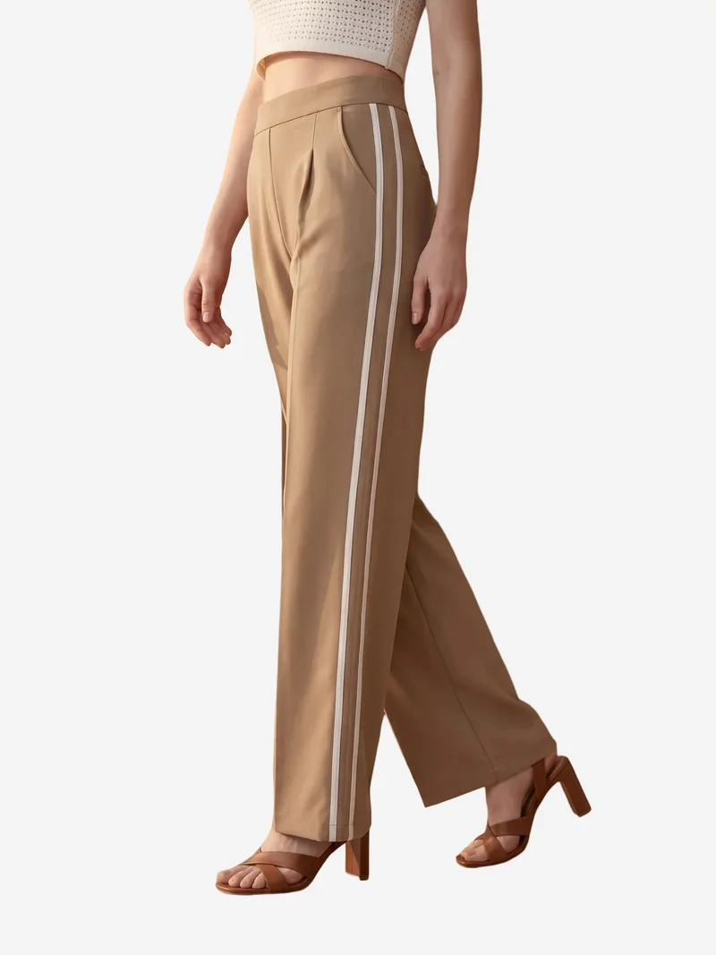My Fashion Camel Brown MY FASHION High-Waist Pleated Wide-Leg Trousers for Women | Best Price UAE
