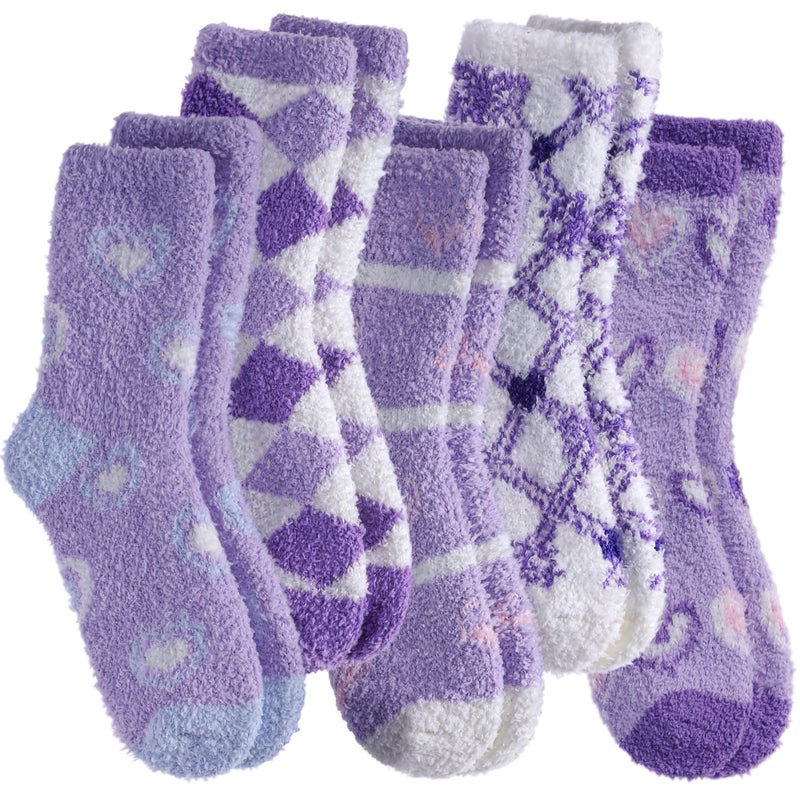 SDBING Fuzzy Socks for Women Soft Fluffy Home Sleeping Socks Cozy Warm Slipper Socks 6 or 5 Pairs (5 Pairs Mixed Heart) - Image 1