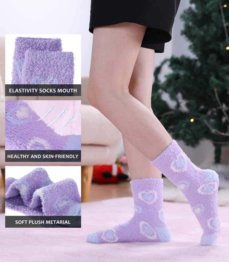 SDBING Fuzzy Socks for Women Soft Fluffy Home Sleeping Socks Cozy Warm Slipper Socks 6 or 5 Pairs (5 Pairs Mixed Heart) - Image 2