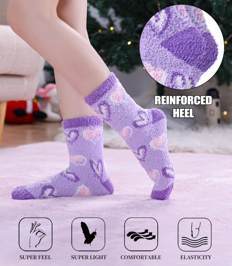 SDBING Fuzzy Socks for Women Soft Fluffy Home Sleeping Socks Cozy Warm Slipper Socks 6 or 5 Pairs (5 Pairs Mixed Heart) - Image 4