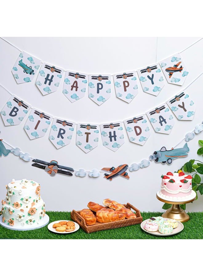 Oudain 3 Pcs Airplane Birthday Party Decoration Include 1 Airplane Clouds Garland and 1 Birthday Garland, 1 Happy Garland for Themed Birthday Party Backdrop Decor Supplies - Image 4