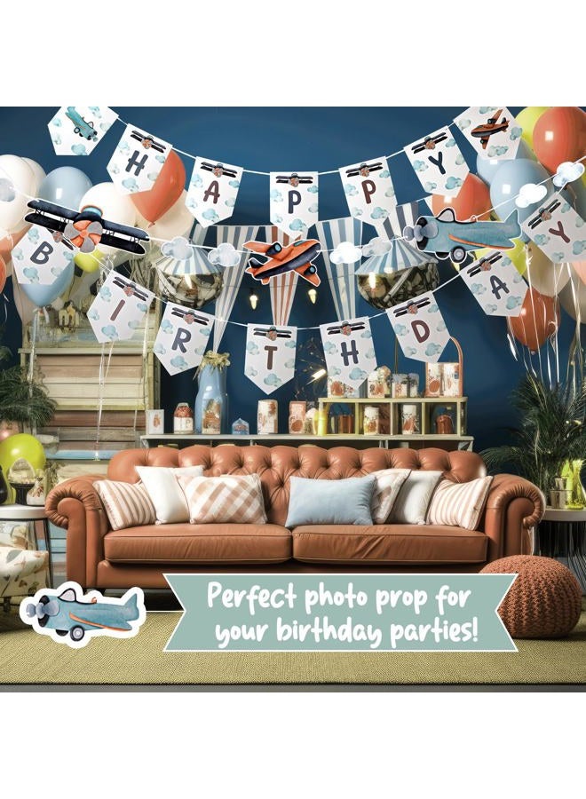 Oudain 3 Pcs Airplane Birthday Party Decoration Include 1 Airplane Clouds Garland and 1 Birthday Garland, 1 Happy Garland for Themed Birthday Party Backdrop Decor Supplies - Image 5