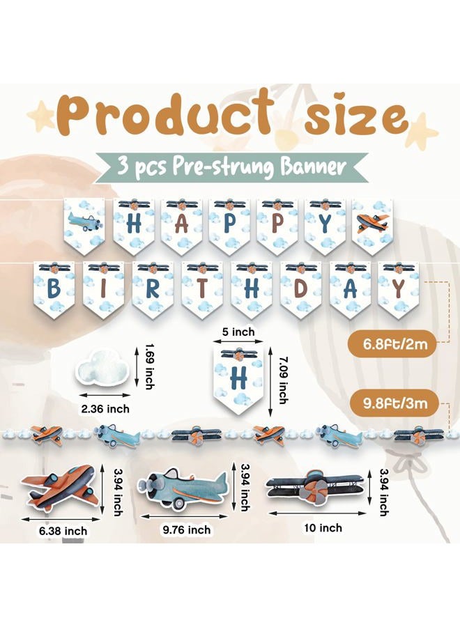 Oudain 3 Pcs Airplane Birthday Party Decoration Include 1 Airplane Clouds Garland and 1 Birthday Garland, 1 Happy Garland for Themed Birthday Party Backdrop Decor Supplies - Image 2