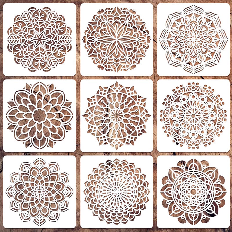 Mandala Stencils for Painting on Wood 9pc 6 Inch Plastic Reusable Stencils for Crafts Rangoli  Home Decorating