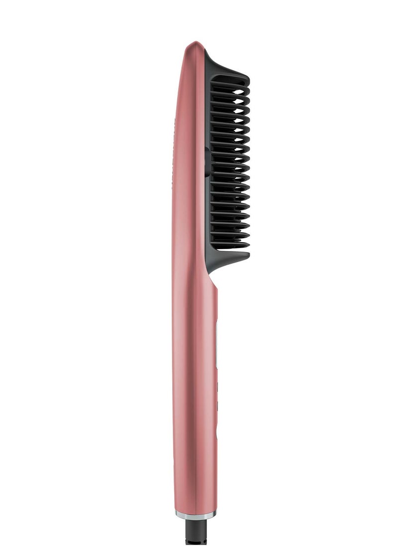 Rush Brush - S2 Elite Straightening Brush - 30 Watts - 10 heat settings from 120°C up to 210°C with a MCH Heater - LCD Screen - Triple Row Ceramic Coated Comb Teeth - Rose Gold - Image 1