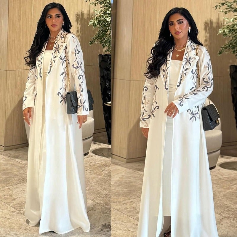 Qi Ta Elegant Embroidered Long Cardigan for Women - Floral Stitching, Loose Fit, Long Sleeve - Image 2