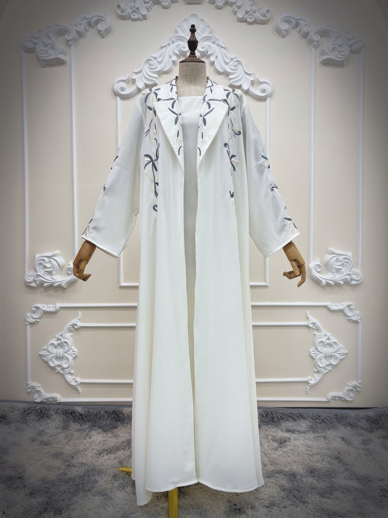 Qi Ta Elegant Embroidered Long Cardigan for Women - Floral Stitching, Loose Fit, Long Sleeve - Image 1
