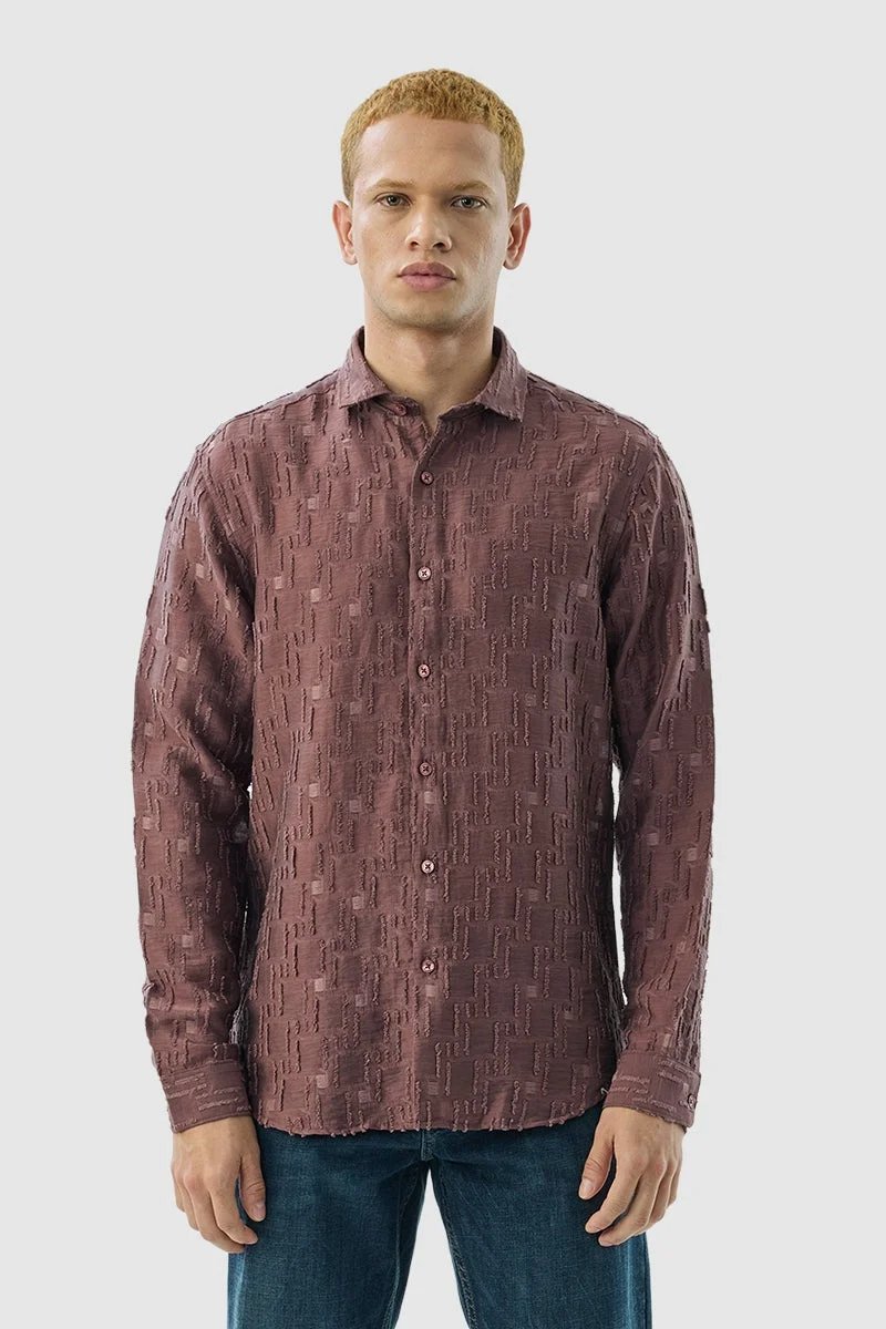 SNITCH Maroon Textured Long Sleeve Slim Fit Luxe Shirt