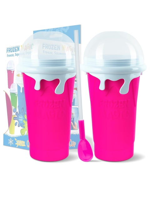 DIY Slushy Maker Cup Set of 2 – 500ml Pink Slushie Maker for Homemade Milkshakes, Smoothies, and Frozen Drinks – Quick & Easy to Use, Reusable, BPA-Free, Fun for All Ages