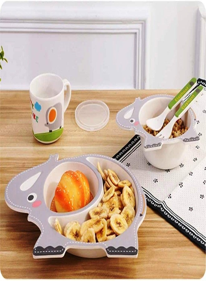 PANSHUB Elephant Bamboo Dish Set Eco Friendly Bamboo Fiber Dinner Set, 5 Pcs Tableware Crockery Set for Weaning Toddler & Self Feeding Baby Utensil Set for Baby Kids (Elephant Bamboo Fiber Dinner Set) - Image 3