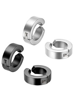 SYOSI Men's Ear Clip, 2 Pair of Hinged Hoop Earrings, Hoop Earring Studs Clip On Metal Ear Jewelry Non-piercing Clip on Earrings Unisex Men Women  - Image 1
