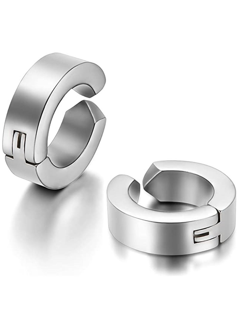 SYOSI Men's Ear Clip, 2 Pair of Hinged Hoop Earrings, Hoop Earring Studs Clip On Metal Ear Jewelry Non-piercing Clip on Earrings Unisex Men Women  - Image 3