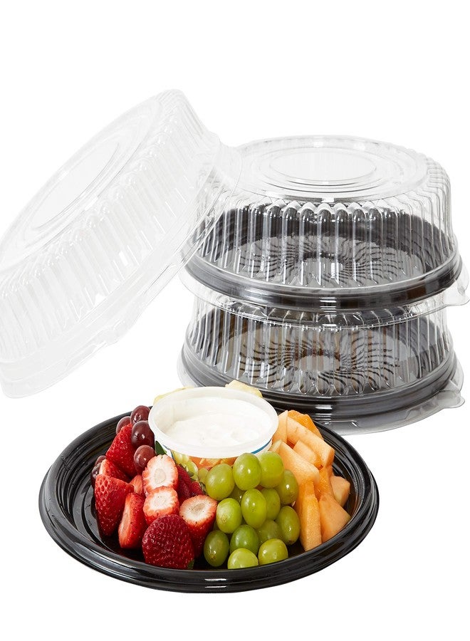 Avant Grub Heavy Duty, Recyclable 12 in. Serving Tray and Lid 3pk. Large, Black Plastic Party Platters with Clear Lids Dishware Plate, Elegant Round Banquet or Catering Trays for Serving Appetizers - Image 1