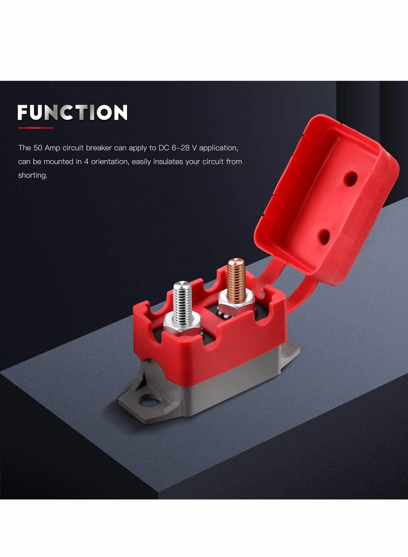 Circuit Breaker, 4 Pieces Dc 50A 12V - 24V Automatic Reset Circuit Breakers  with Cover Stud Bolt for Automotive and More - Image 4