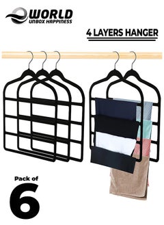 Eworld Pack of 6 Non-Slip Clothes Hangers with 4 layers, The Ultimate Space-Saving Solution for Organizing Trousers, Skirts, Coats, Dresses, and Tank Tops Effortlessly.  - Image 1