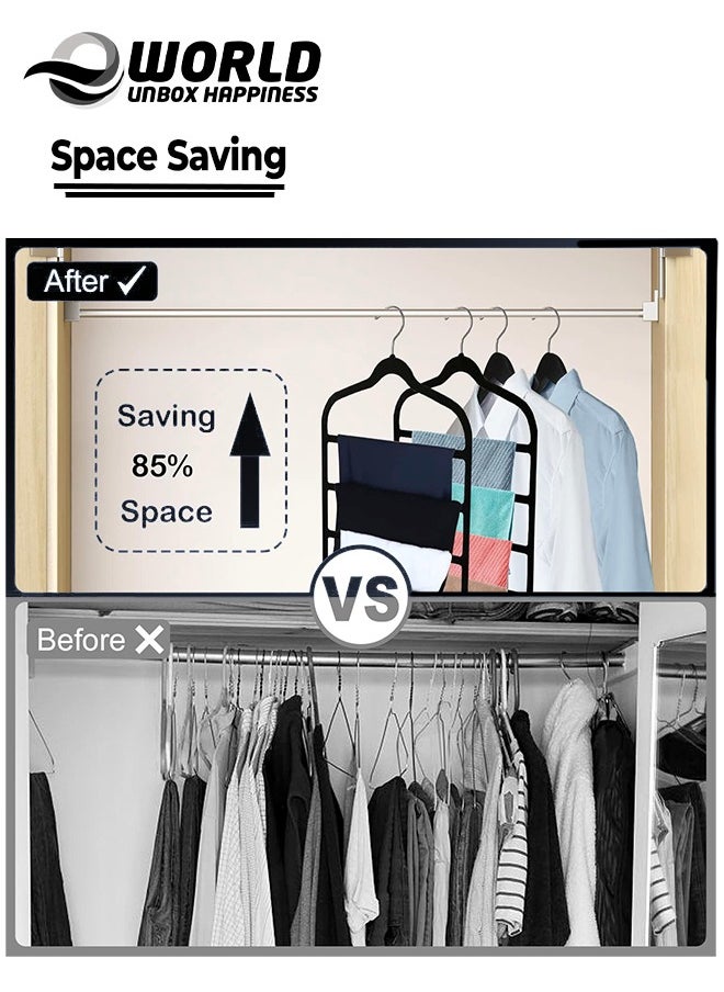 Eworld - Pack of 6 Non-Slip Clothes Hangers with 4 layers, The Ultimate Space-Saving Solution for Organizing Trousers, Skirts, Coats, Dresses, and Tank Tops Effortlessly. - Image 1