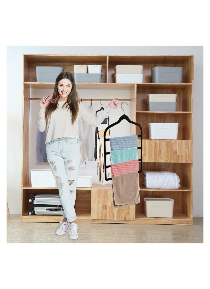 Eworld - Pack of 6 Non-Slip Clothes Hangers with 4 layers, The Ultimate Space-Saving Solution for Organizing Trousers, Skirts, Coats, Dresses, and Tank Tops Effortlessly. - Image 1
