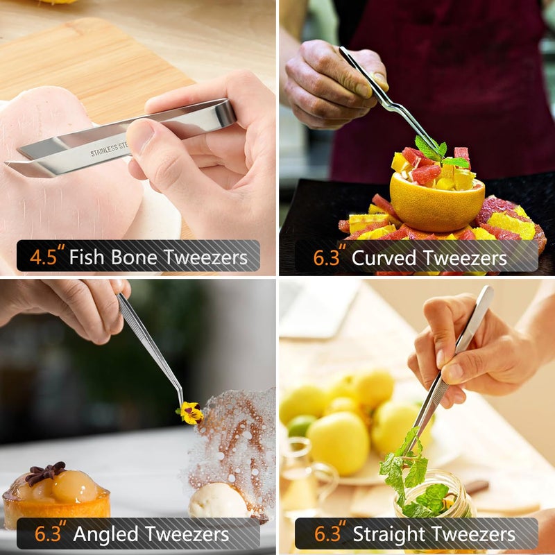 JETKONG 6 Pcs Cooking Tweezer Tongs, 12'' and 6.3" Stainless Steel Kitchen Tweezer Set, Professional Chef Tweezers for Cooking, Repairing, Sea Food, BBQ, Multi-use - Image 5