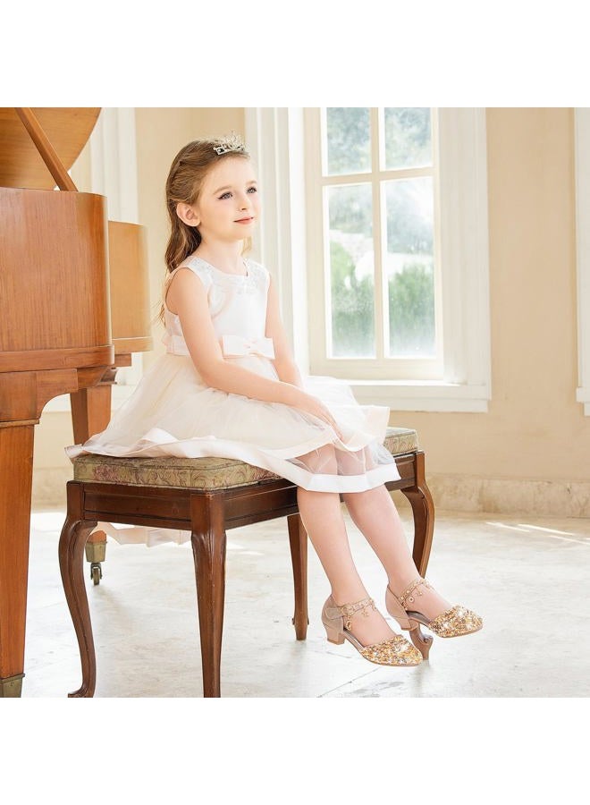 Furdeour Girls Sandals Heels Flower Wedding Party Little Kid Princess for Toddler High Heel Size 12(2902Cham 12) - Image 3