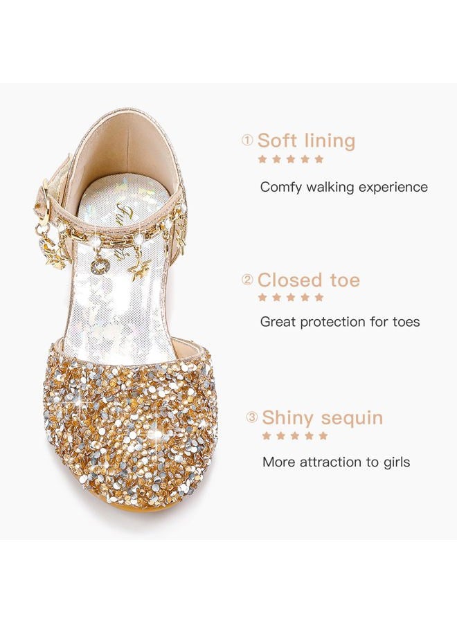 Furdeour Girls Sandals Heels Flower Wedding Party Little Kid Princess for Toddler High Heel Size 12(2902Cham 12) - Image 5