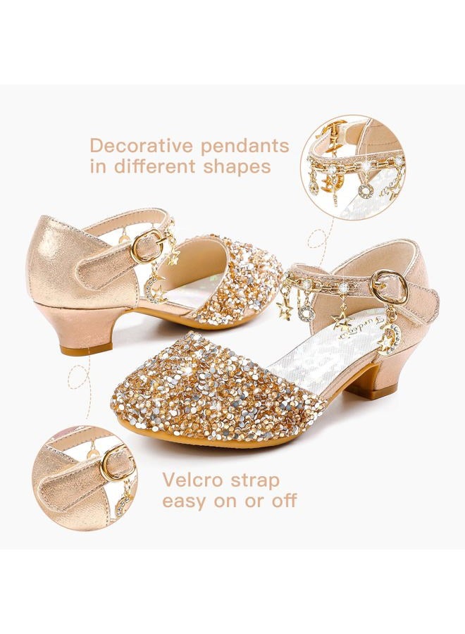 Furdeour Girls Sandals Heels Flower Wedding Party Little Kid Princess for Toddler High Heel Size 12(2902Cham 12) - Image 4