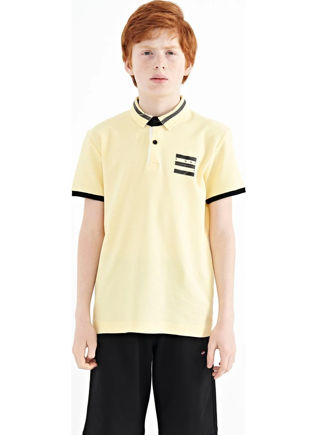 تومي لايف Yellow Collar Color Block Print Detailed Standard Size Boy T-Shirt - 11111
