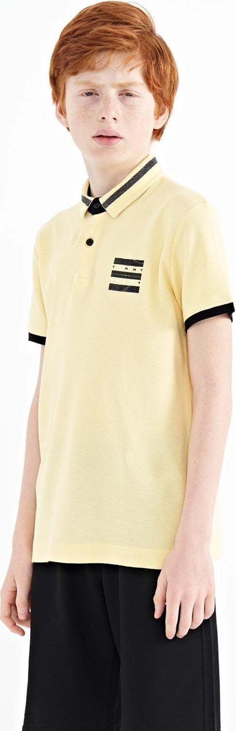 Tommy Life Yellow Collar Color Block Print Detailed Standard Size Boy T-Shirt - 11111 - Image 5