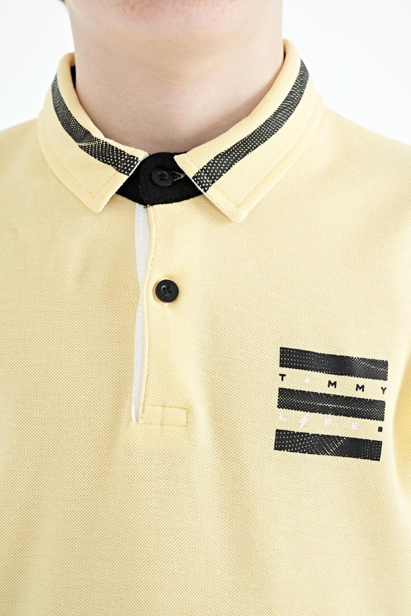 Tommy Life Yellow Collar Color Block Print Detailed Standard Size Boy T-Shirt - 11111 - Image 2