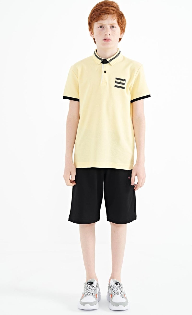 Tommy Life Yellow Collar Color Block Print Detailed Standard Size Boy T-Shirt - 11111 - Image 3