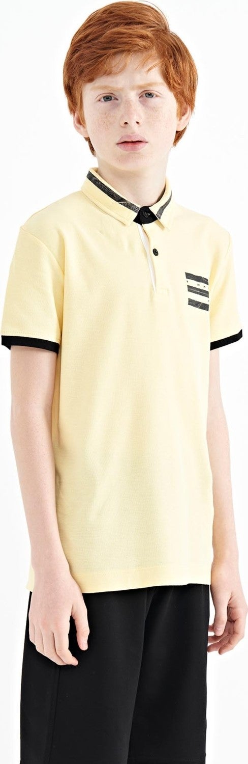 Tommy Life Yellow Collar Color Block Print Detailed Standard Size Boy T-Shirt - 11111 - Image 4
