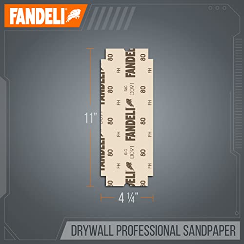 Fandeli | Multi-Purpose Sanding Paper | Grit 80 | 25 Sheets of 4-1/4 in.x 11 in | Perfect for Sanding Drywall | Hand Sanding | Orbital Sanders - Image 5
