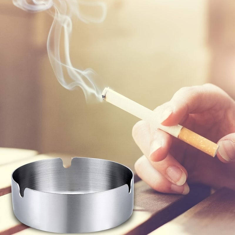 Silvery Stainless Steel Small Cigar Ashtrays Set Of 3 For Household Use - Image 2
