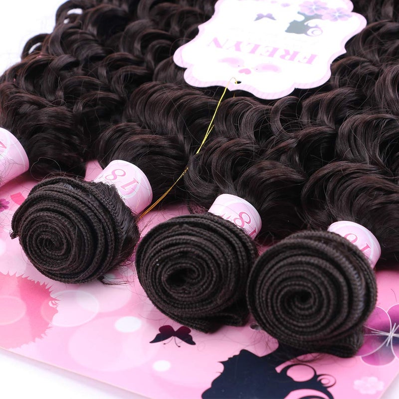 FRELYN Deep Wave Curly Synthetic Hair Weave 4 Bundles Color 2# (16 18 18 20 Inch Mixed), Soft Heat Resistat synthetc Hair Looks Natural - Image 4
