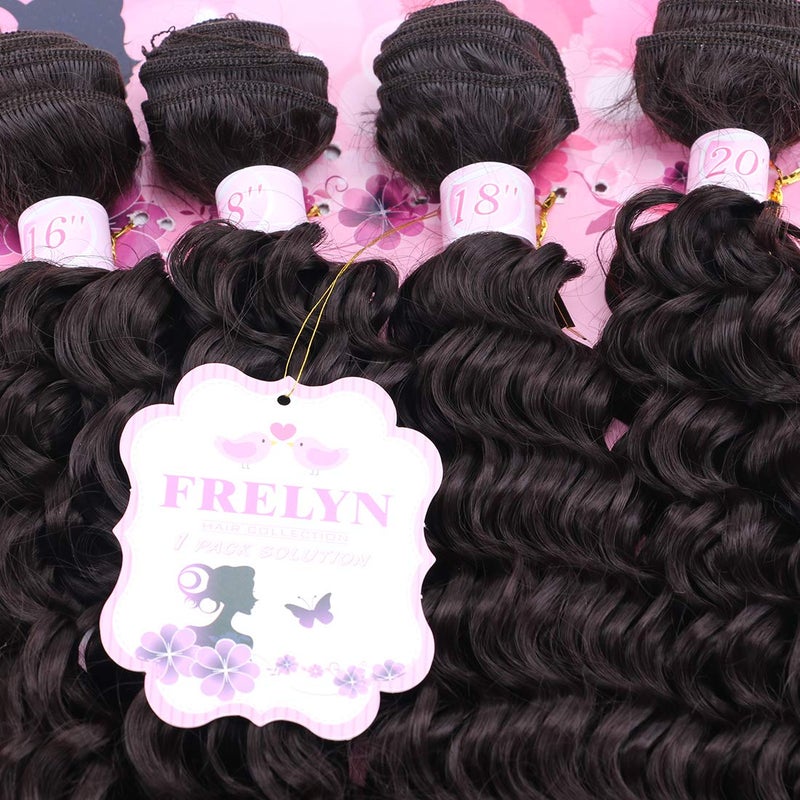 FRELYN Deep Wave Curly Synthetic Hair Weave 4 Bundles Color 2# (16 18 18 20 Inch Mixed), Soft Heat Resistat synthetc Hair Looks Natural - Image 3