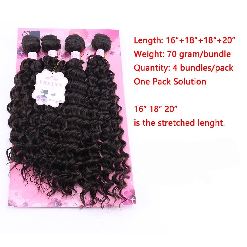 FRELYN Deep Wave Curly Synthetic Hair Weave 4 Bundles Color 2# (16 18 18 20 Inch Mixed), Soft Heat Resistat synthetc Hair Looks Natural - Image 2