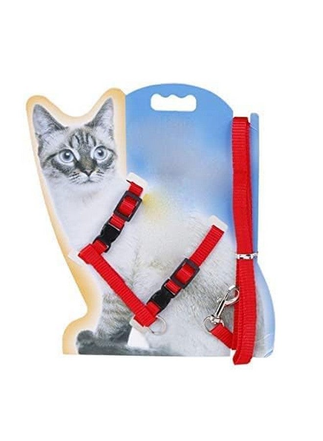 حزام تسخير من النايلون مطبوع عليه طوق مع مقود وخطاف قابل للتعديل ومجموعة تسخير للجسم للقطط والقطط الصغيرة أثناء المشي والتدريب في الهواء الطلق (قد يختلف اللون والنمط) - Image 1