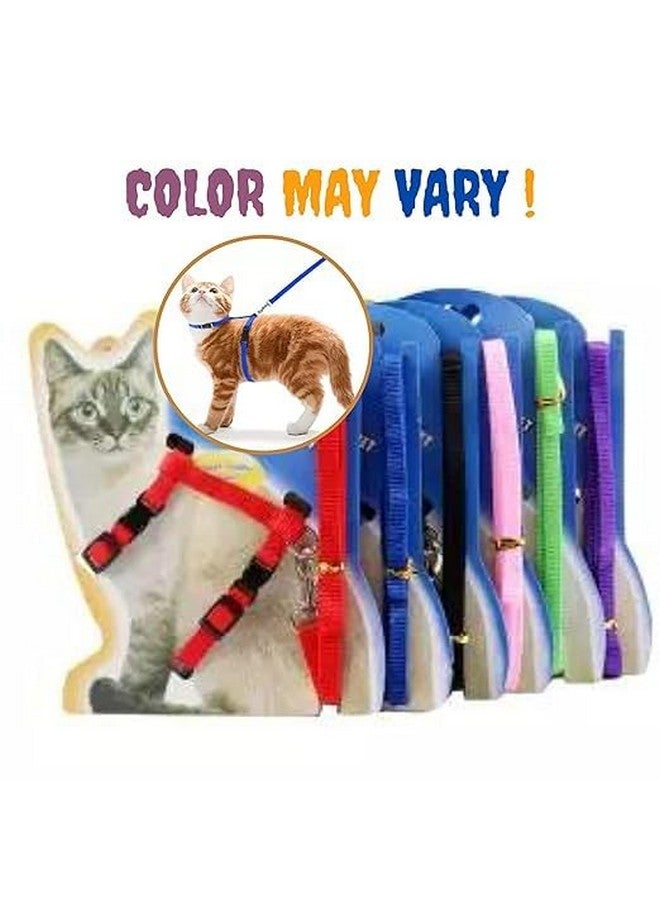 حزام تسخير من النايلون مطبوع عليه طوق مع مقود وخطاف قابل للتعديل ومجموعة تسخير للجسم للقطط والقطط الصغيرة أثناء المشي والتدريب في الهواء الطلق (قد يختلف اللون والنمط) - Image 3