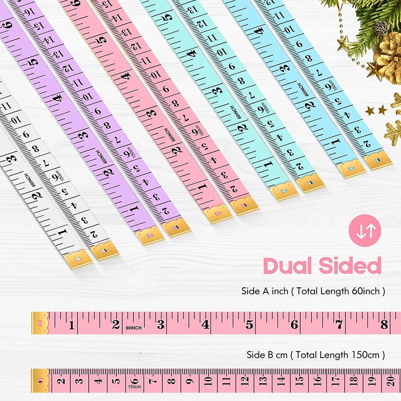iBayam Tape Measure, iBayam Soft Ruler Measuring Tape for Body Weight, Fabric Sewing Tailor Cloth Vinyl Measurement Craft Supplies, 60-Inch Double Scale Ruler, 2-Pack, White&Pink Tape Measure - Image 4