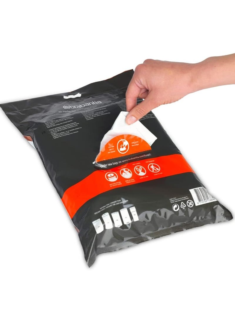 brabantia Brabantia PerfectFit Bin Liners (Size L/40-45 Litre) Thick Plastic Trash Bags with Tie Tape Drawstring Handles (40 Bags), White  - Image 3