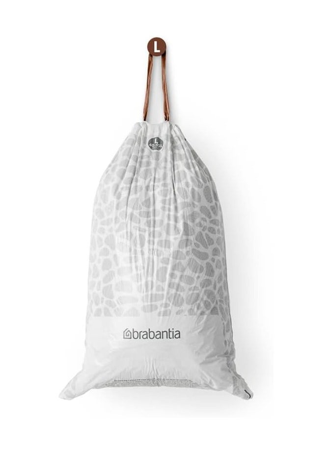 brabantia Brabantia PerfectFit Bin Liners (Size L/40-45 Litre) Thick Plastic Trash Bags with Tie Tape Drawstring Handles (40 Bags), White  - Image 4